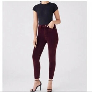 DL 1961 Womens 25 Chrissy Ankle Ultra High Rise Skinny Burgundy Velour Pants NWT